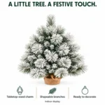 2 ft Flocked Artificial Tabletop Christmas Tree, 154 Branch Tips, Unlit Snowy Foliage and Burlap Wrapped Base for Rustic Centerpieces