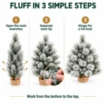 2 ft Flocked Artificial Tabletop Christmas Tree, 154 Branch Tips, Unlit Snowy Foliage and Burlap Wrapped Base for Rustic Centerpieces
