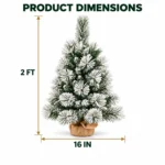 2 ft Flocked Artificial Tabletop Christmas Tree, Unlit Mini Tree with 68 Branch Tips and Burlap Wrapped Base for Rustic Holiday Decor