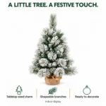 2 ft Flocked Artificial Tabletop Christmas Tree, Unlit Mini Tree with 68 Branch Tips and Burlap Wrapped Base for Rustic Holiday Decor