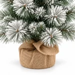 2 ft Flocked Artificial Tabletop Christmas Tree, Unlit Mini Tree with 68 Branch Tips and Burlap Wrapped Base for Rustic Holiday Decor
