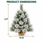 2 ft Flocked Artificial Tabletop Christmas Tree, 99 Branch Tips, Unlit Snowy Mini Tree with Burlap Base for Console and Holiday Decor