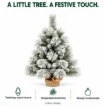 2 ft Flocked Artificial Tabletop Christmas Tree, 99 Branch Tips, Unlit Snowy Mini Tree with Burlap Base for Console and Holiday Decor