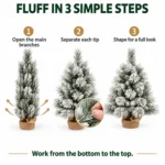 2 ft Flocked Artificial Tabletop Christmas Tree, 99 Branch Tips, Unlit Snowy Mini Tree with Burlap Base for Console and Holiday Decor
