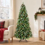 4 ft Artificial Christmas Tree with Red Berry Accents and Pinecones, 747 PE/PVC Tips, Unlit Hinged Tree with Metal Stand