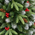 4 ft Artificial Christmas Tree with Red Berry Accents and Pinecones, 747 PE/PVC Tips, Unlit Hinged Tree with Metal Stand