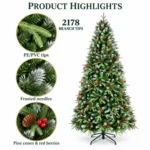 7 ft Artificial Christmas Tree, 2178 Tips