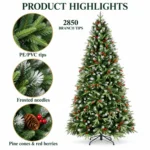 8 ft Artificial Christmas Tree, 2850 Tips