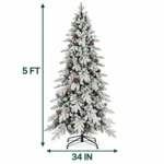 5 ft Flocked Artificial Christmas Tree with 25 Pinecones, Snowy PE/PVC Foliage, 671 Tips, Unlit with Hinged Branches and Metal Stand