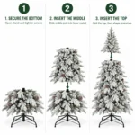 6.5 ft Flocked Artificial Christmas Tree with 37 Pinecones, 1,085 PE/PVC Tips, Unlit Snowy Foliage, Hinged Branches and Metal Stand