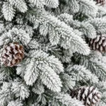 6.5 ft Flocked Artificial Christmas Tree with 37 Pinecones, 1,085 PE/PVC Tips, Unlit Snowy Foliage, Hinged Branches and Metal Stand