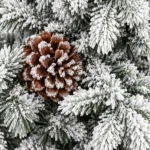 6.5 ft Flocked Artificial Christmas Tree with 37 Pinecones, 1,085 PE/PVC Tips, Unlit Snowy Foliage, Hinged Branches and Metal Stand