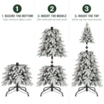 7.5 ft Flocked Artificial Christmas Tree with 40 Pinecones, 1,424 PE/PVC Tips, Unlit Snowy Foliage, Hinged Branches and Metal Stand