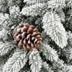 7.5 ft Flocked Artificial Christmas Tree with 40 Pinecones, 1,424 PE/PVC Tips, Unlit Snowy Foliage, Hinged Branches and Metal Stand