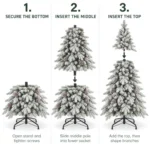 8 ft Flocked Artificial Christmas Tree with 44 Pinecones, 1,634 PE/PVC Tips, Unlit Snowy Foliage, Hinged Branches and Metal Stand