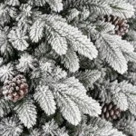 8 ft Flocked Artificial Christmas Tree with 44 Pinecones, 1,634 PE/PVC Tips, Unlit Snowy Foliage, Hinged Branches and Metal Stand