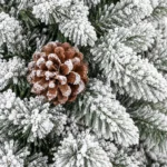 8 ft Flocked Artificial Christmas Tree with 44 Pinecones, 1,634 PE/PVC Tips, Unlit Snowy Foliage, Hinged Branches and Metal Stand
