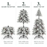 9 ft Flocked Artificial Christmas Tree with 52 Pinecones, 2,138 PE/PVC Tips, Unlit Snowy Foliage, Hinged Branches and Metal Stand