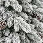 9 ft Flocked Artificial Christmas Tree with 52 Pinecones, 2,138 PE/PVC Tips, Unlit Snowy Foliage, Hinged Branches and Metal Stand