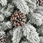 9 ft Flocked Artificial Christmas Tree with 52 Pinecones, 2,138 PE/PVC Tips, Unlit Snowy Foliage, Hinged Branches and Metal Stand