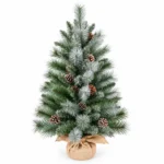 2.5 ft Unlit Artificial Tabletop Christmas Tree with 9 Pinecones, 86 Mixed PVC and Needle Tips, Green Foliage and Rustic Wrapped Base