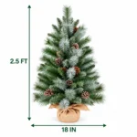 2.5 ft Unlit Artificial Tabletop Christmas Tree with 9 Pinecones, 86 Mixed PVC and Needle Tips, Green Foliage and Rustic Wrapped Base