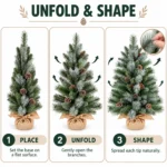 2.5 ft Unlit Artificial Tabletop Christmas Tree with 9 Pinecones, 86 Mixed PVC and Needle Tips, Green Foliage and Rustic Wrapped Base