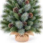 2.5 ft Unlit Artificial Tabletop Christmas Tree with 9 Pinecones, 86 Mixed PVC and Needle Tips, Green Foliage and Rustic Wrapped Base