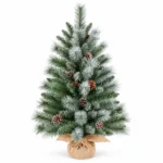 3 ft Unlit Artificial Christmas Tree with 16 Pinecones, 142 Mixed PVC and Needle Tips, Green Foliage and Rustic Wrapped Base