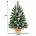 3 ft Unlit Artificial Christmas Tree with 16 Pinecones, 142 Mixed PVC and Needle Tips, Green Foliage and Rustic Wrapped Base