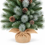 3 ft Unlit Artificial Christmas Tree with 16 Pinecones, 142 Mixed PVC and Needle Tips, Green Foliage and Rustic Wrapped Base