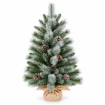 Unlit Artificial Tabletop Christmas Tree with 6 Pinecones, 56 Mixed PVC and Needle Tips, Green Foliage and Rustic Wrapped Base