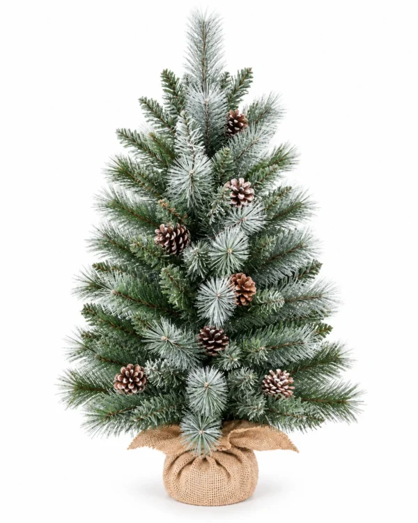 Unlit Artificial Tabletop Christmas Tree with 6 Pinecones, 56 Mixed PVC and Needle Tips, Green Foliage and Rustic Wrapped Base