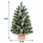 Unlit Artificial Tabletop Christmas Tree with 6 Pinecones, 56 Mixed PVC and Needle Tips, Green Foliage and Rustic Wrapped Base