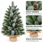 Unlit Artificial Tabletop Christmas Tree with 6 Pinecones, 56 Mixed PVC and Needle Tips, Green Foliage and Rustic Wrapped Base