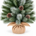 Unlit Artificial Tabletop Christmas Tree with 6 Pinecones, 56 Mixed PVC and Needle Tips, Green Foliage and Rustic Wrapped Base