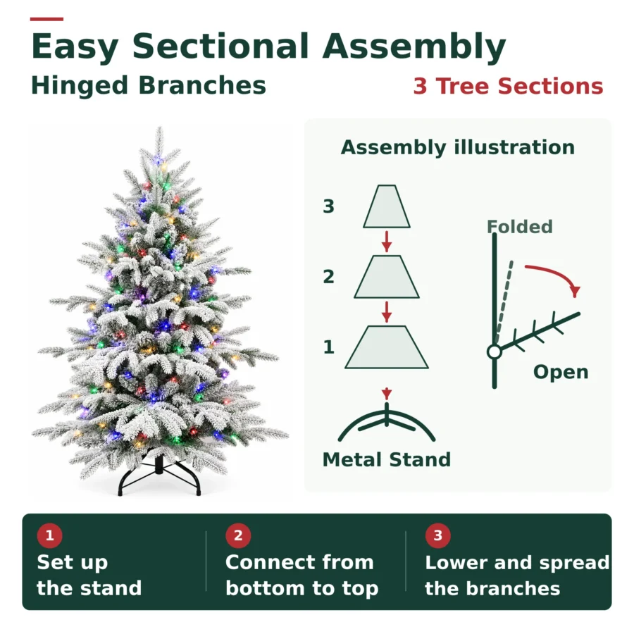 4 ft Flocked Artificial Christmas Tree, 100 Dual Color Lights