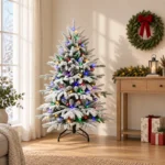 4 ft Flocked Artificial Christmas Tree, 100 Dual Color Lights