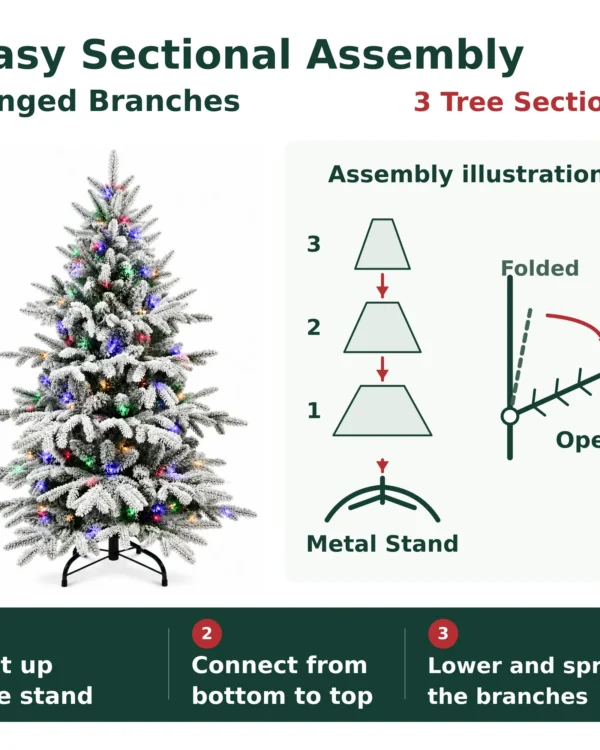 5 ft Flocked Artificial Christmas Tree, 200 Dual Color Lights