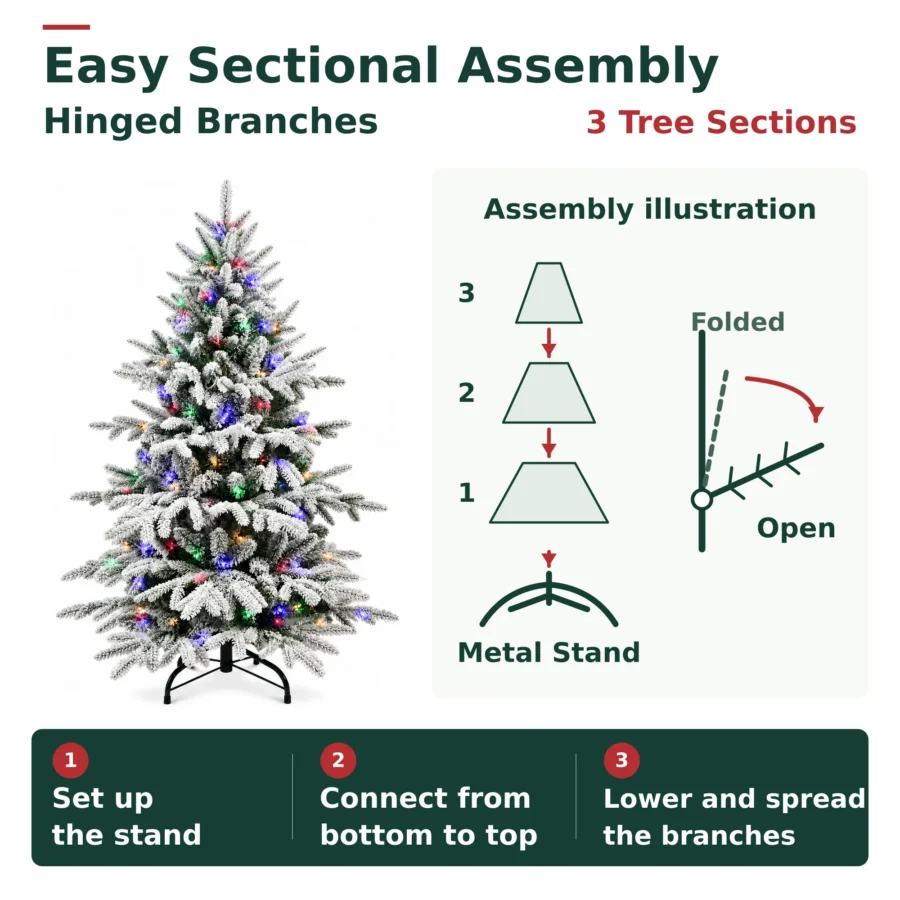 5 ft Flocked Artificial Christmas Tree, 200 Dual Color Lights