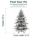 5 ft Flocked Artificial Christmas Tree, 200 Dual Color Lights