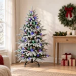 5 ft Flocked Artificial Christmas Tree, 200 Dual Color Lights