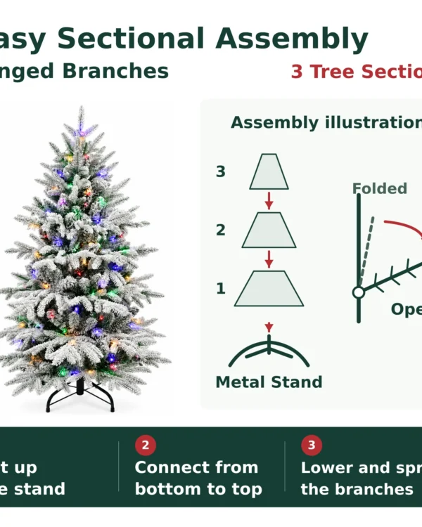 6 ft Flocked Artificial Christmas Tree, 300 Dual Color Lights