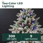 6 ft Flocked Artificial Christmas Tree, 300 Dual Color Lights