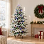 6 ft Flocked Artificial Christmas Tree, 300 Dual Color Lights