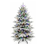 6 ft Flocked Artificial Christmas Tree, 300 Dual Color Lights