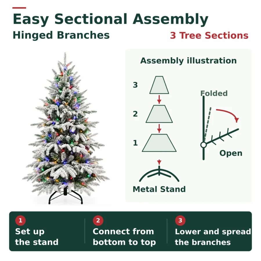 7 ft Flocked Artificial Christmas Tree, 400 Dual Color Lights