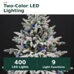 7 ft Flocked Artificial Christmas Tree, 400 Dual Color Lights