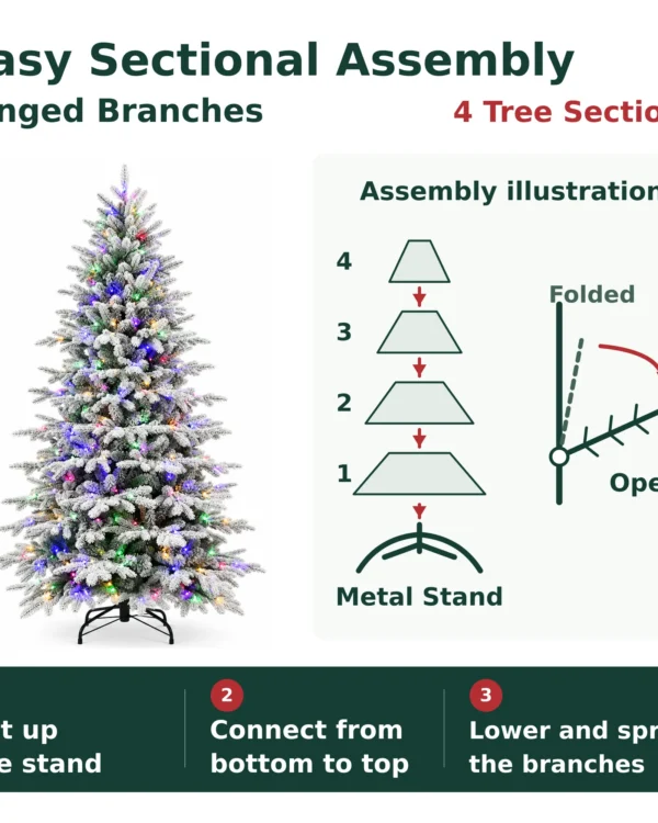 8 ft Flocked Artificial Christmas Tree, 520 Dual Color Lights