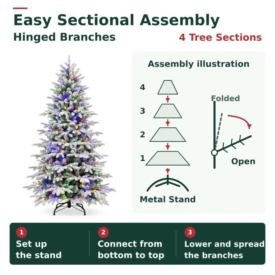 8 ft Flocked Artificial Christmas Tree, 520 Dual Color Lights